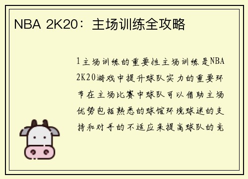 NBA 2K20：主场训练全攻略