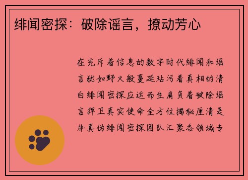 绯闻密探：破除谣言，撩动芳心